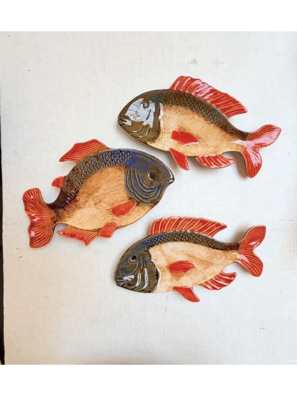 Pier 1 Imports Fish Ceramic Decorative 3 Serving Dishes Red Fin Beach Coastal